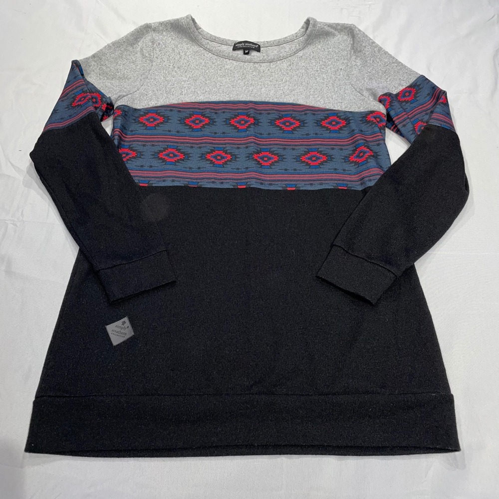 Simply Southern‎ Collection Womens Aztec Colorblock Long Sleeve Grey Black Med